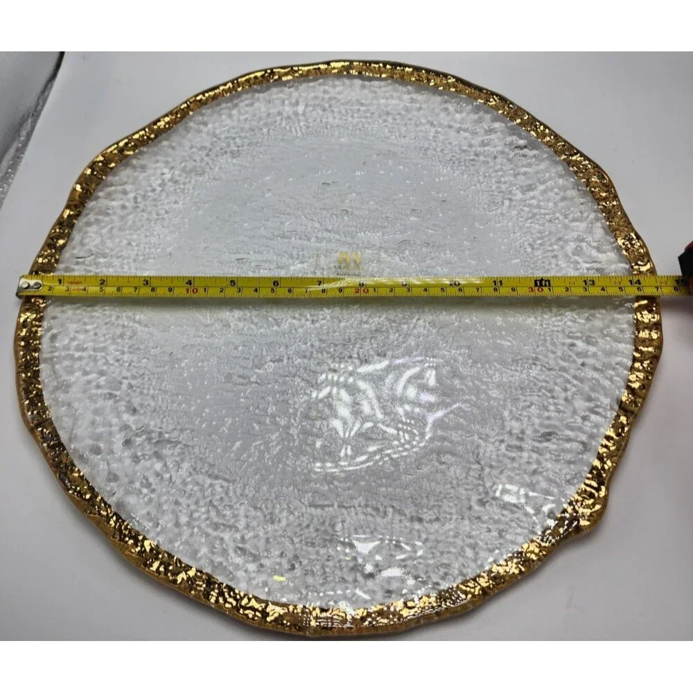 Glacier IVV Glass Charger Chop Plate Italy (Hand Decorated 10k Rim) READ!!!!